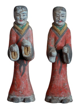汉代仿古陶器人物彩绘陶俑摆件