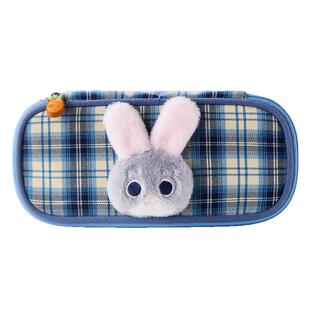 迪士尼立体毛绒笔袋卡通可爱格子女小学生文具盒萌趣公仔儿童大容量简约笔袋文具用品多层高颜值男生文具笔袋