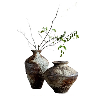 御三泥侘寂风陶瓷花瓶粗陶罐客厅插花复古风民宿酒店玄关禅意摆件