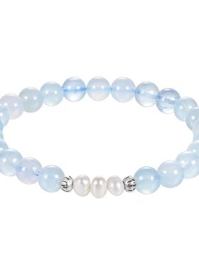 zeroline珍珠海蓝宝水晶手串女