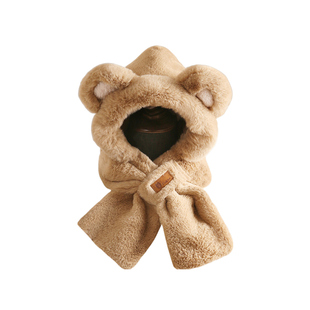 帽子女款2025新款可爱小熊帽子围巾一体保暖加厚防寒护耳帽防风帽