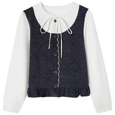 慕兔假两件长袖针织衬衫