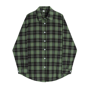 复古英伦风绿色格子衬衫外套女夏大码胖MM休闲防晒中长款衬衣上衣