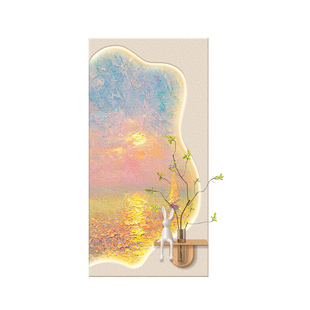 奶油风玄关装饰画2026新款水培绿植走廊过道挂画入户正对门壁画灯