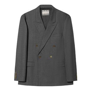 UNICA HOMME//陆毅同款 羊毛精纺男士条纹休闲外套双排扣西装男