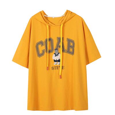 短袖宽松休闲纯棉时尚印花连帽