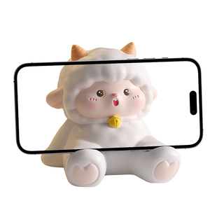 可爱小羊手机支架办公室桌面装饰摆件治愈系工位情绪稳定解压礼物