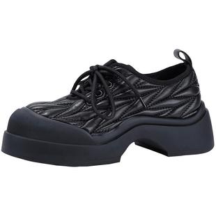 BellaLily秋冬款时尚菱格小皮鞋女舒适羊皮单鞋厚底英伦风休闲鞋