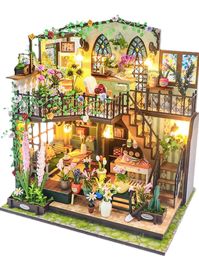 diy小屋达西花房手工模型阁楼拼装木制房子场景花园玩具生日礼物