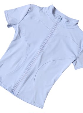 瑜伽服女紧身t恤运动短袖跑步训练普拉提立领拉链健身服外套春夏
