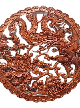 桃木雕刻凤凰戏牡丹挂件摆件 家庭装修新房温居礼品 家居丹凤赐桃