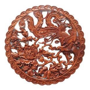 桃木雕刻凤凰戏牡丹挂件摆件 家庭装修新房温居礼品 家居丹凤赐桃