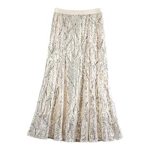 亮片鱼尾裙温柔绝美裙子大码半身裙女春夏新款中长裙网纱包臀裙秋