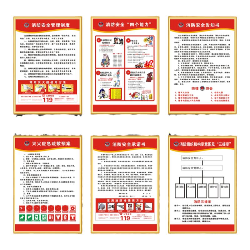 企业消防安全管理制度牌安全检查消防四个能力三提示应急预案承诺
