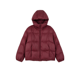 it b+ab 2026冬季新款深酒红色羽绒服女短款连帽拉链宽松百搭外套