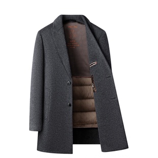 羊毛呢外套男士中长款西装领羽绒服内胆2025冬季保暖双面羊绒大衣