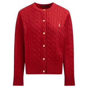 【新年马上旺】暇步士女装秋冬红色羊毛针织开衫气质休闲绞花毛衣