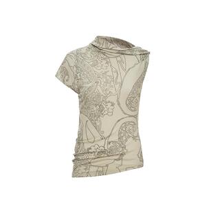 RODERIC WONG2025夏季百搭修身斜肩印花造型上衣淡人穿搭