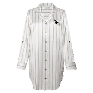 野兽派躲猫猫白条纹印花真丝衬衫裙睡衣家居服生日礼物节日