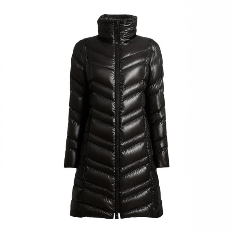 889-1中长款毛领百搭修身鹅绒服