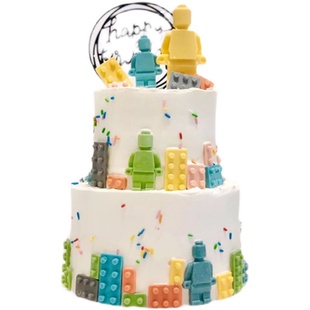 乐高颗粒积木巧克力硅胶模具磨具机器人diy创意烘焙生日蛋糕摆件