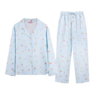 Bonny/博尼女士柔软长袖长裤印花棉质棉纱睡衣套装短袖裤新款透气