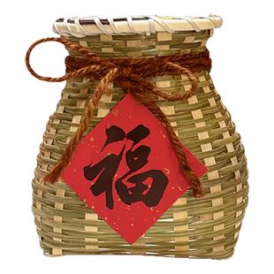 新年福字周岁生日摆件竹篮竹编小竹筐环创背篓装饰竹篓幼儿园道具