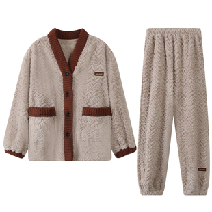 珊瑚绒睡衣女秋冬季加绒加厚复古风高级感法兰绒家居服套装可外穿