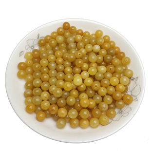 天然老黄玉黄龙玉散珠圆珠 a货diy配件新疆金丝玉珠子