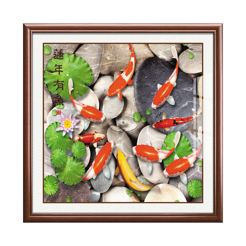 九鱼聚财荷花招财客厅过道装饰画