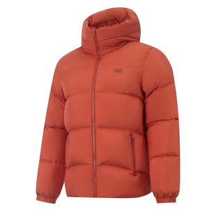 李宁2025男户外运动保暖外套量感暖核面包服短款橘红色连帽羽绒服