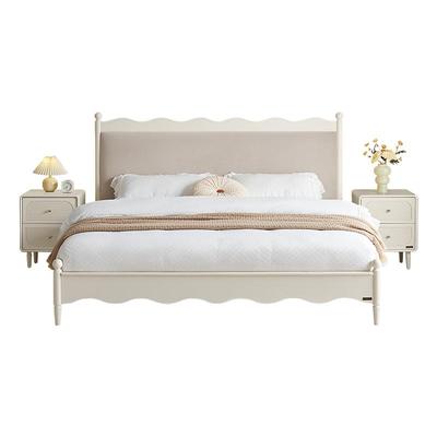 全友家居法式奶油风实木脚床1米5主卧室家具1米8双人软包布艺床