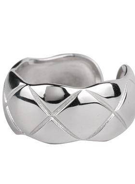 s925纯银小香风欧美潮菱格纹戒指