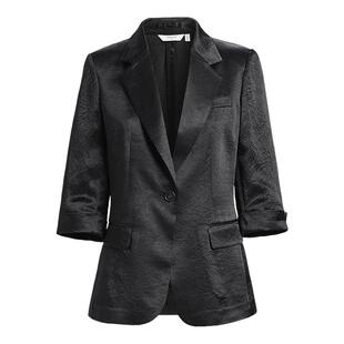 红袖夏季新款女装肌理感翻边中袖一粒扣翻驳领西装外套