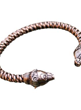 复古男青铜动物熊头手镯开口环