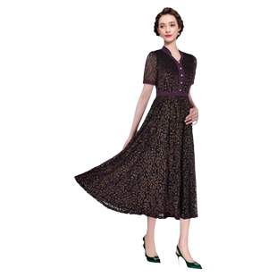 名兰世家蕾丝碎花连衣裙高档中年宽松款原创夏季花色礼裙气质洋气