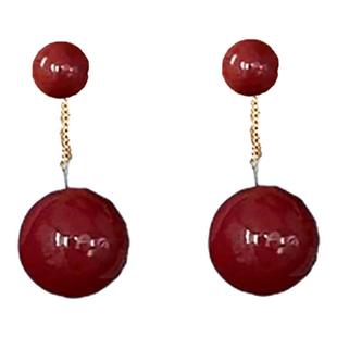 2025新款红色珍珠耳环复古简约时尚流苏耳钉高级感银针耳饰女人味