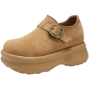 面包勃肯鞋女魔术贴内增高10cm厚底2026新款复古一脚蹬乐福单鞋子