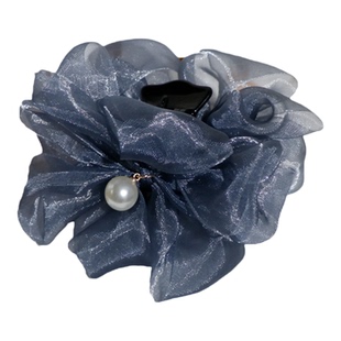 半扎发抓夹后脑勺鲨鱼夹高级感雪纱发饰蓝色头饰2026年新款发夹