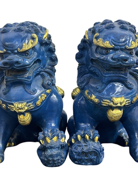 中式家居摆件铜狮子摆件招财一对