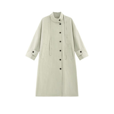 高密斜纹100棉廓形风衣外套