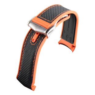 适用欧米茄海马600橡胶表带海洋宇宙300帆布硅胶四分一橙色21mm男