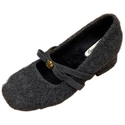 内增高粗跟灰色毛毛鞋女