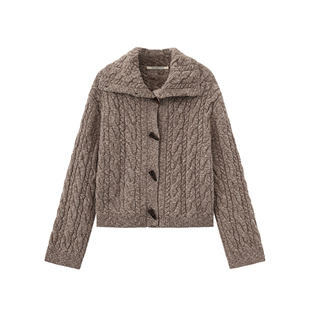 CROWNLESS未冕25秋冬新品复古纯羊毛堆堆领/翻领老钱绞花开衫毛衣