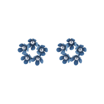 925银针蓝色系列耳环少女花朵蝴蝶结爱心耳饰女珍珠耳坠C形耳钉