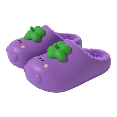 latetime可爱茄子防水棉拖鞋女