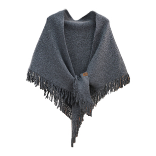 韩系软糯东大门灰色百搭针织流苏大三角披肩女外搭秋冬季保暖围脖