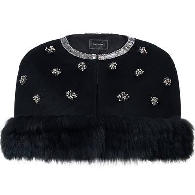 【奥莱】MAXRIENY优雅感钉珠装饰羊毛皮草外套