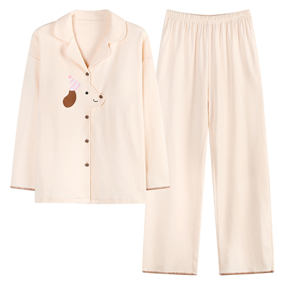 都市丽人睡衣女100%纯棉粉色长袖