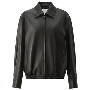 OCHIRLY欧时力  绵羊皮衣外套真皮夹克黑色高级感机车秋冬新